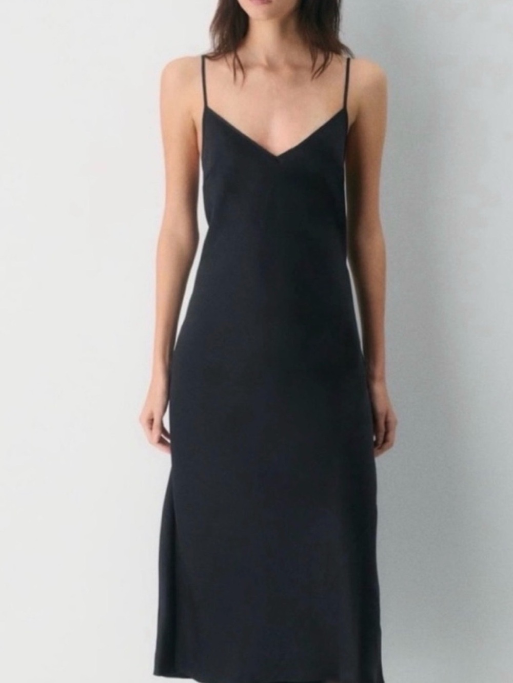 Aritzia Wilfred Black Satin Slip Midi Dress